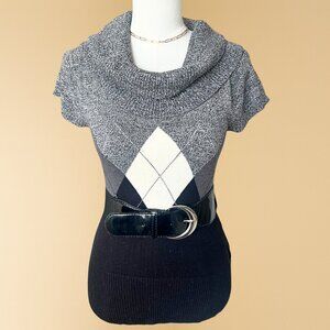 Y2K Body Central Argyle Cowl Neck Sweater with Belt